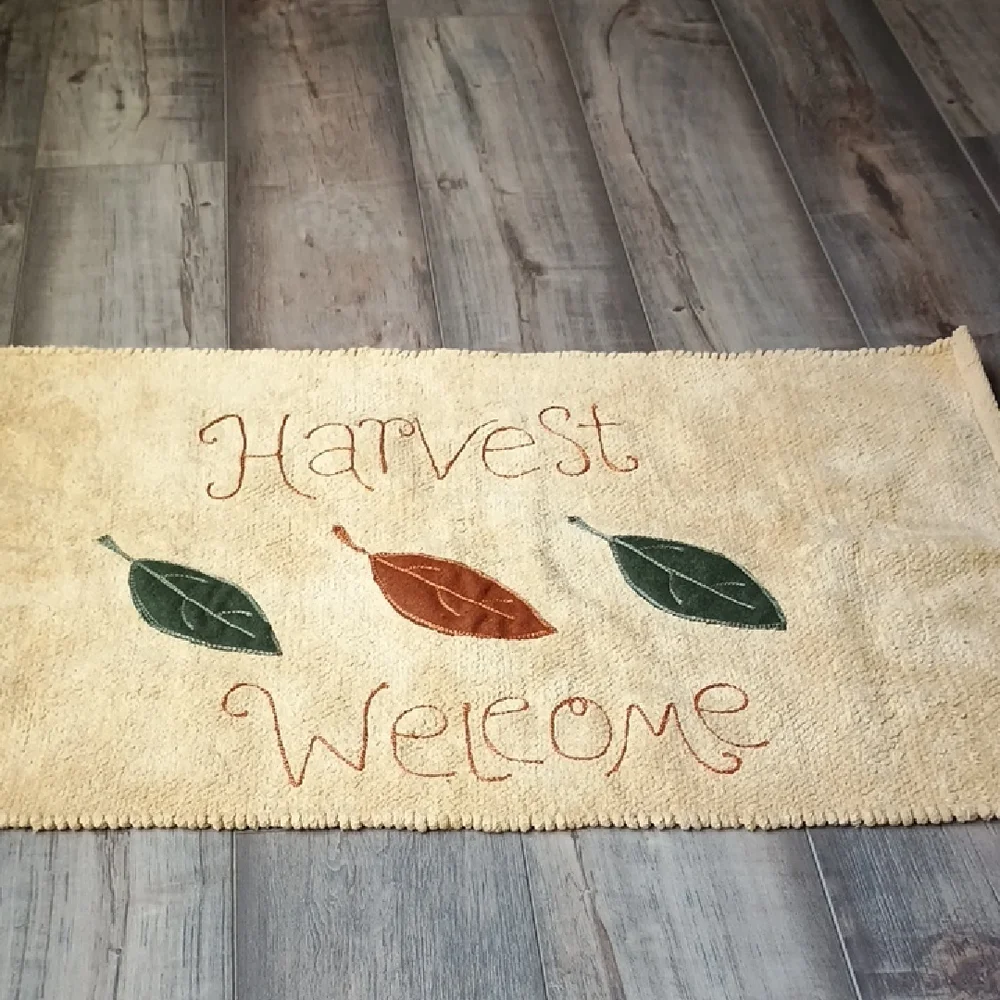 Autumn Harvest Welcome Doormat - Cream, Green, and Brown